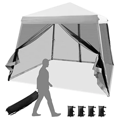 Afbeelding van COSTWAY 3 x m pop up paviljoen met muggennet en zandzakken, opvouwbaar, uv bescherming 50+, tuintent, partytent, stabiel, tuinpaviljoen voor tuin, incl. roltas (grijs)