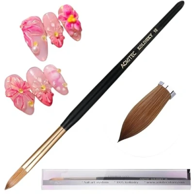 Afbeelding van Aokitec 100% Kolinsky Sable Acryl Nail Brush voor Poeder, Art Pennen, Ovaal Geplooide Hout Nagelborstel,Polygel Borstel Manicure Pedicure Tools (10#)