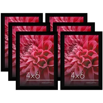 Afbeelding van Americanflat 6 delige 4x6 zwarte fotolijst set met gepolijst glas horizontale en verticale formaten voor muur tafelblad