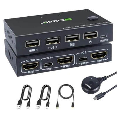 Afbeelding van MLEEDA KVM Switch HDMI 2 poorts box, en USB met 4 2.0 poorten voor Computers het Toetsenbord, Muis 1 Monitor delen, Ondersteunt 4K @30Hz, Kabels