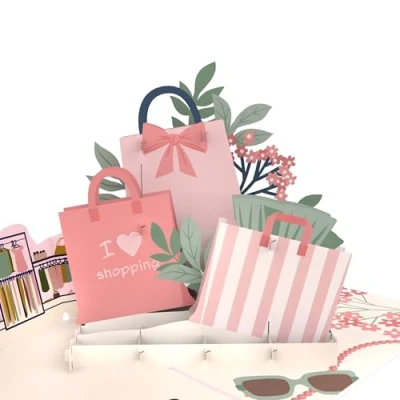 Afbeelding van MOKIO® Pop Up Kaart Winkelen 3D Wenskaart voor een shoppingtour of shoppinguitje, verjaardag