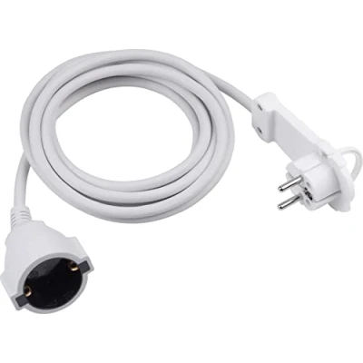 Afbeelding van Meister Verlengstuk voor geaarde aarde extra platte stekker 3 m kabel wit IP20 binnengebruik/koppeling met aanraakbeveiliging/Schuko verlenging stekker/stroomkabel / 7432360