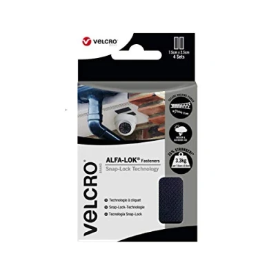 Afbeelding van VELcro merk Alfa LOK Klittenbandsluiting voor bevestiging met extra klittenbandsluiting, zelfverplicht en multidirectioneel inzetbaar, 7,5 x 2,5 cm, 4 stuks, VEL 30700 WEU, zwart