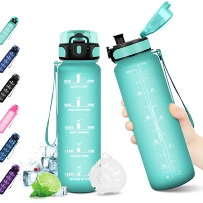 Afbeelding van KollyKolla drinkfles voor kinderen, 500 ml, motiverende met tijdmarkering, lekvrije waterflessen, BPA vrij, fles filter, fiets, school, camping, buiten