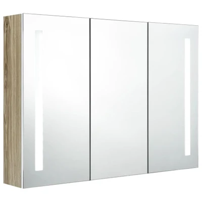 Afbeelding van vidaXL Badkamerkast met spiegel en LED 89x14x62 cm wit eikenkleurig