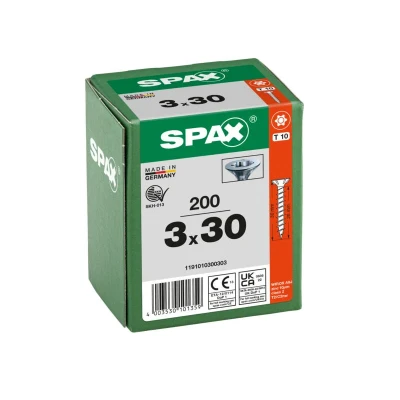 Afbeelding van Spax spaanplaatschroeven platverzonken kop verzinkt T Star T10 3.0x30mm (per 200 stuks)