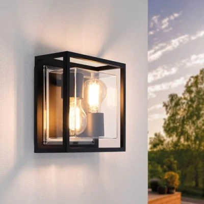 Afbeelding van Ledvion Moderne Solar Wandlamp buiten, Zwart, Voor Twee E27 Fitting, IP44, Buitenlamp, Buitenverlichting, Tuinverlichting, Gevel Verlichting, Buitenwandlamp, Wand lamp