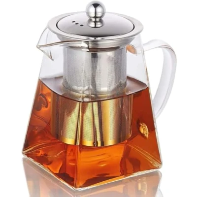 Afbeelding van Vierkante glazen theepot met infuser, voor één, heldere gemakkelijk schoon borosilicaatglas kookplaat, theepotten bloeiende thee, losse thee