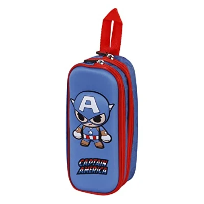Afbeelding van Karactermania Marvel Captain America 3D Bobblehead Pennetas dubbele Rits Potloden etui Pennenetui Tekenetui blauw