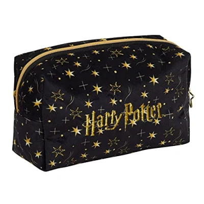Afbeelding van Harry Potter Make up Tas Voor Vrouwen Meisjes Etui Dubbelzijdige Zwarte Cosmetische Toiletartikelen Reizen Accessoire Dood Hallows Gift, zwart/goud, Eén maat,
