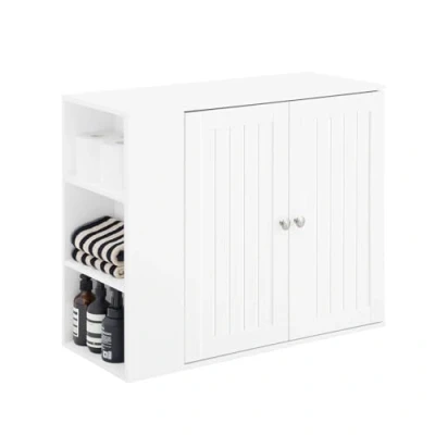 Afbeelding van SoBuy Wandgemonteerde Opbergkast, Wandkast, Badkamerkast en Keukenkast met 2 Deuren, 3 Zijvakken Verstelbare Planken, voor Badkamer, Keuken, Wit, 75x30x60 cm, BZR188 W