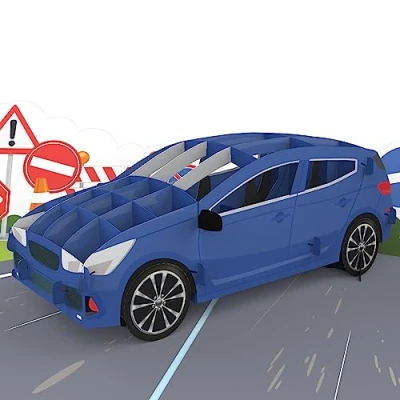 Afbeelding van MOKIO® Pop Up Kaart Auto Rijbewijs 3D wenskaart voor rijlessen, rijschool of eerste auto, verpakking een contant cadeau 18e verjaardag