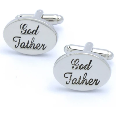 Afbeelding van Manchetknopen Godfather Tekst Zilver Ovaal