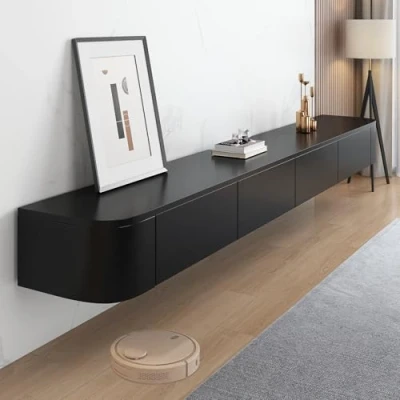 Afbeelding van Ribanedy Moderne Zwevende TV meubel, Wandgemonteerde Massief Houten kast met Opslag, Mediaconsole voor Woonkamer en Slaapkamer (Zwart, 240 cm)