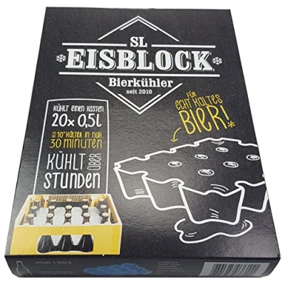 Afbeelding van SL Eisblock Bierkoeler, drankkoeler 0,5 liter flessen van de bierkratenkoeler is Made in Germany (geschenkverpakking) blauw