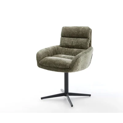Afbeelding van DELIFE Draaistoel Abelia Flex met armleuning chenille olijfgroen kruispoot zwart 360 draaibaar