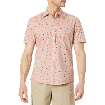 Afbeelding van Amazon Essentials Men&#039;s Shirt met korte mouwen, print en slanke pasvorm, Roze Vruchten, M