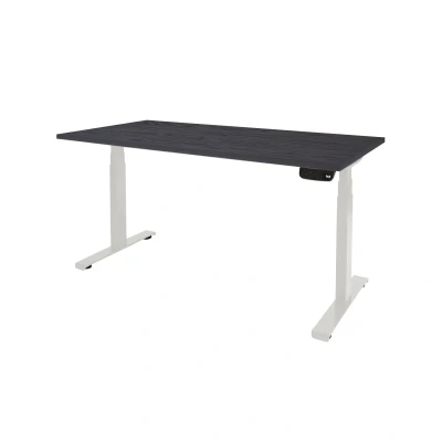 Afbeelding van Dextro plus zit/sta 200x80cm, electrisch hoogte verstelbare werkplek, T poot frame. Frame kleur wit (RAL9010) en blad Schaduwzwart