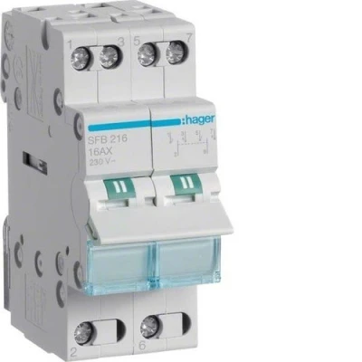 Afbeelding van Hager modulaire omschakelaar 2 polig 16 a no nc i 0 ii common point onder sfb216