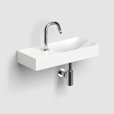 Afbeelding van Clou Vale Fontein Met Kraangat Links Geïntegreerde Afvoer Wit Mat Keramiek 45 cm