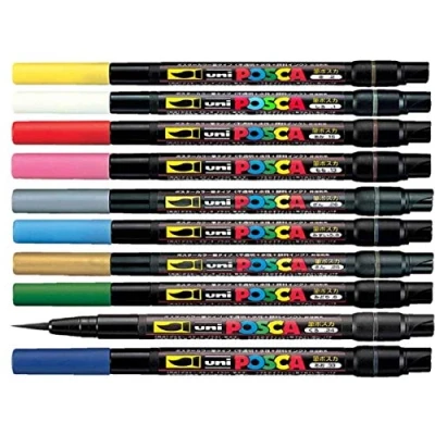 Afbeelding van Uni Posca PCF 350 op maat gemaakte kleurverpakking verfmarker pen 0,1 10 mm borstel nib schrijft elk oppervlak glas, metaal, hout, kunststof stof (1 van elke kleur pens)
