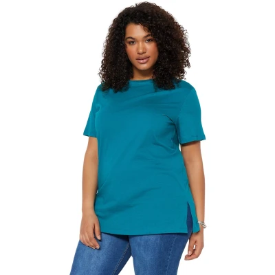 Afbeelding van Trendyol Donker Mintgroen Boyfriend Gebreid T Shirt Van 100% Katoen Met Ronde Hals En Split Tbbss22Bf0031