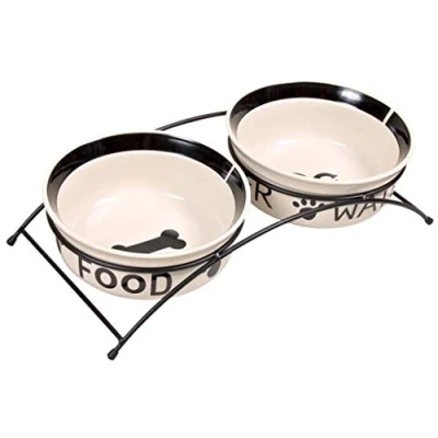 Afbeelding van Trixie Voerbak / Drinkbak Set Eat On Your Feet Wit Zwart 2X1,6 LTR 20 CM (398257)