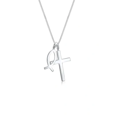 Afbeelding van Elli Halsketting Dames Kruis Vis Hanger in 925 Sterling Zilver