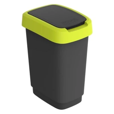 Afbeelding van Rotho Twist Afvalbak 10L met klapdeksel Recycling afvalverzamelaar BPA vrij Zwart/Limoengroen