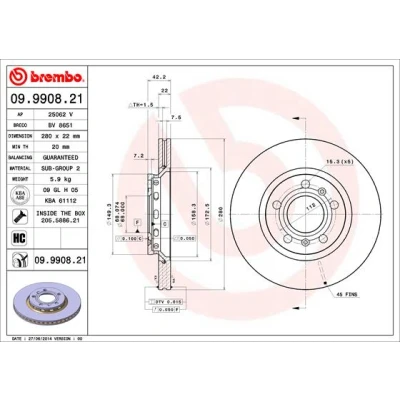 Afbeelding van Brembo Remschijf 09.9908.21