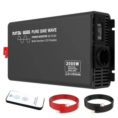 Afbeelding van DATOUBOSS Omvormer Zuivere Sinus 12V naar 230V Converter 2000W Piekvermogen 4000W met LED Display &amp; AC Stopcontacten Draadloze Afstandsbediening