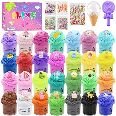 Afbeelding van Tonsooze Slijmset, 28 mini boterslijmen, slime, bedels, fluffy, speelgoed, doe het zelf, zacht en rekbaar, cadeau voor stressvermindering, jongens meisjes, feestgeschenk