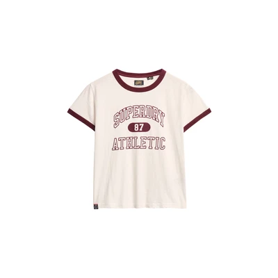 Afbeelding van Superdry Vrouwen Athletic Essentials Ringer T shirt met Aansluitende Pasvorm Wit Grootte: 40