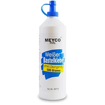 Afbeelding van Meyco Witte knutsellijm 500 g droogt transparant zonder oplosmiddel voor textiel, hout, vilt, papier universele lijm met doseerpunt