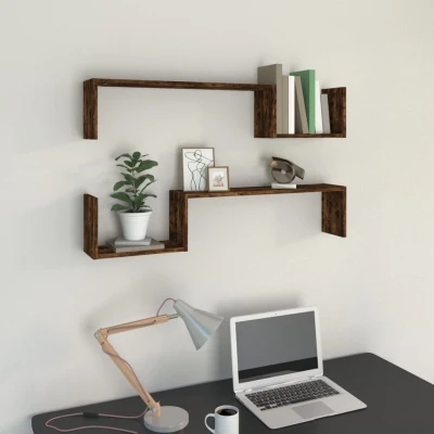 Afbeelding van Wandschappen 2 st 100x15x20 cm bewerkt hout gerookt eikenkleur