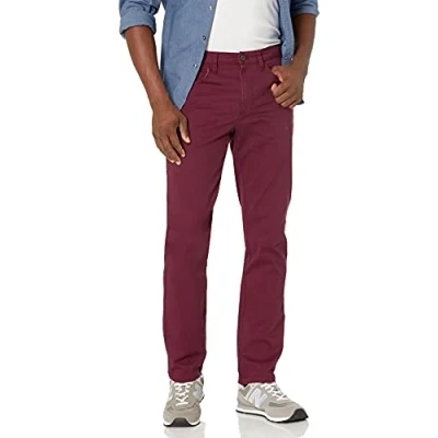 Afbeelding van Amazon Essentials Men&#039;s Chinobroek met 5 zakken, comfortabele stretch en slanke pasvorm (voorheen Goodthreads), Bordeauxrood, 29W / 28L