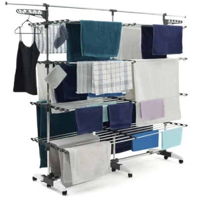 Afbeelding van IDMarket Droogrek, 60 m, Supra XXL, grijs/wit, 4 niveaus + telescoopstang
