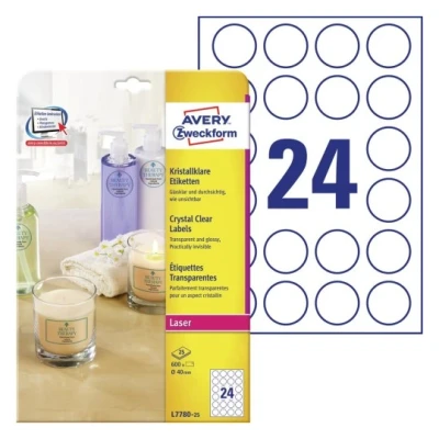 Afbeelding van Etiket Avery L7780 25 rond 40mm transparant 600stuks