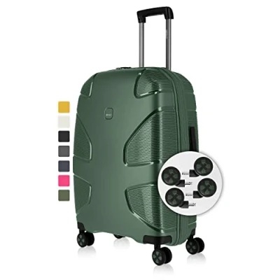 Afbeelding van IMPACKT IP1 koffer met 4 wielen van gerecycled materiaal, duurzame reiskoffer verwisselbare klikwielen, Deep Sea Green, 76 cm (Größe L), Casual