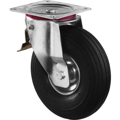 Afbeelding van BS Rollen wiel met luchtband d. 260 mm draagvermogen 200 kg schroefplaat zwenkwiel luchtbanden zwart 1 stuk L420.C90.260