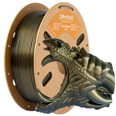Afbeelding van ERYONE Color Changeable PLA Filament 1.75mm +/ 0.03mm for 3D Printer, Chameleon Changing Colors by Light, Multicolor Glitter Burnt Titanium 1kg(2.2lbs)/Spool, Dark Gold