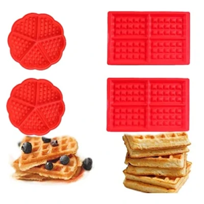 Afbeelding van VOARGE 4 stuks siliconen wafels bakvorm, cakevorm, ijsblokjesvorm, chocolade, snoep, vormen, rood hart en rechthoekig
