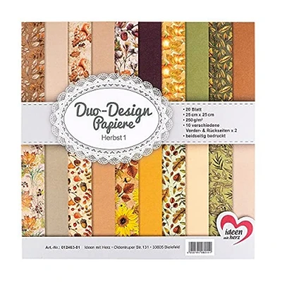 Afbeelding van Ideen mit Herz Duo designpapier, blok met 20 vellen knutselpapier, 25 x cm, 250 g/m², aan beide zijden bedrukt, motiefpapier, ideaal voor scrapbooking, knutselen, herfst 01