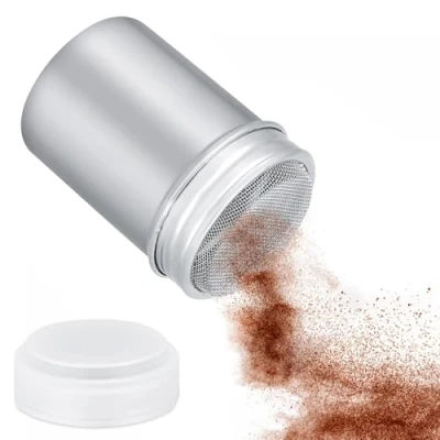 Afbeelding van Poeder Shaker, Chocolade Shaker met Fijn Mesh en Deksel, Roestvrij Staal Peper Zoutstrooier voor Cacao Koffie Spice Barbecue, 3 x 4.5in (L)
