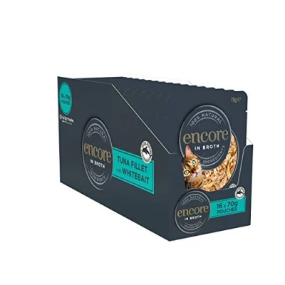 Afbeelding van Encore 100% natuurlijk premium natvoer voor katten, tonijnfilet met ansjovis in bouillon volwassen verpakking 16 x 70 g zakjes