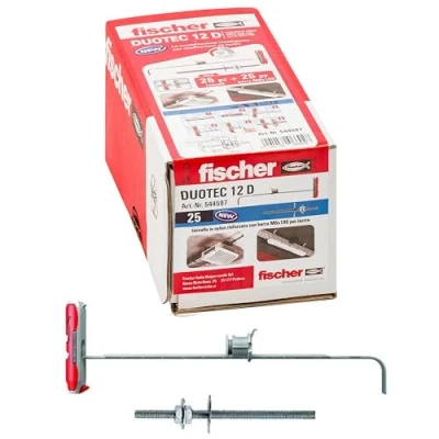 Afbeelding van Fischer 25 stuks gipsplaatpluggen DUOTEC 12 met metrische schroef M6, ankerbevestiging voor hoge lasten op platen en platen, boring mm 544597, grijs