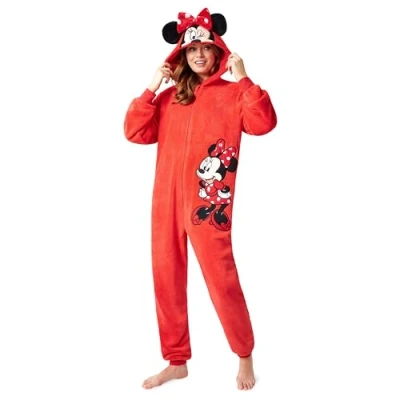 Afbeelding van Disney Onesie Dames Stitch Pyjama uit één Stuk Eeyore, Minnie, Maleficent Maten S XXL (Rood M)