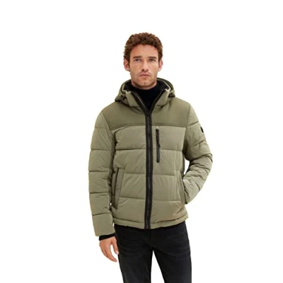 Afbeelding van TOM TAILOR Uomini Puffer jas met capuchon 1033545, 10415 Dusty Olive Green, XL