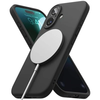Afbeelding van Ringke Silicone Magnetic Compatibel met iPhone Case, Cover Magnetisch Draadloos, Schokabsorptie Flexibele Soft Feel Hoesje Black