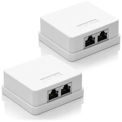 Afbeelding van deleyCON 2x CAT 6a Netwerkdoos RJ45 Bus FTP Afscherming Opbouwmontage 10 Gbit Ethernet Netwerk LAN Doos RAL 9003 Wit